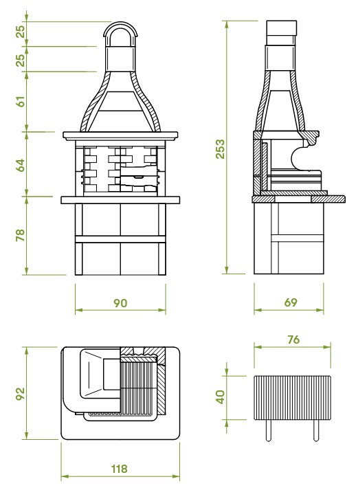 Palazzetti Andros Dimensions