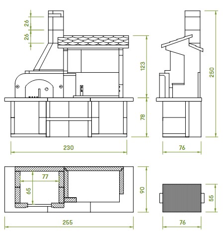 Palazzetti Antille BBQ & Oven Dimensions